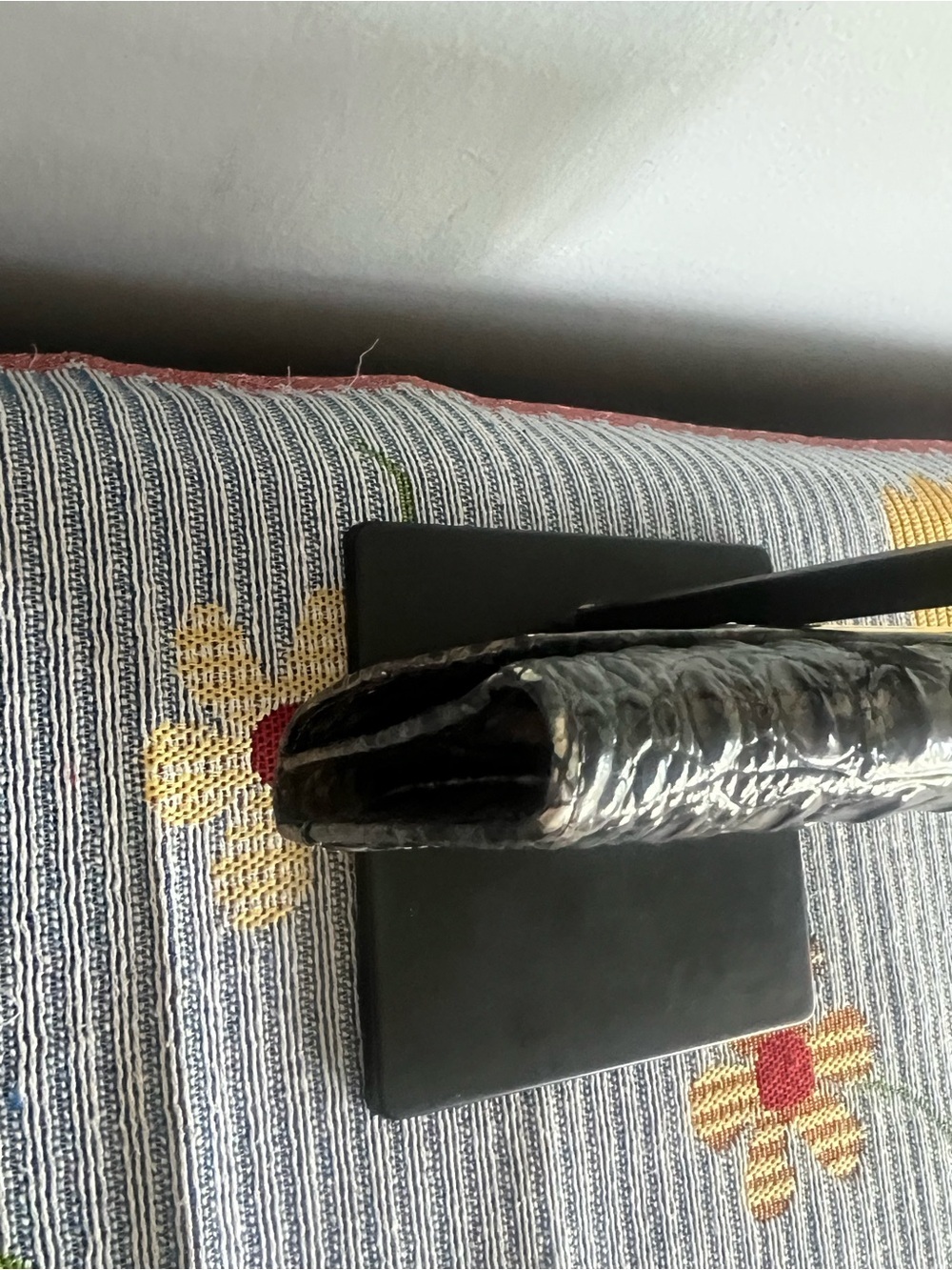 Brahmin Teal and Black Croc-Embossed Fold-Over Clutch - Picture 7 of 8